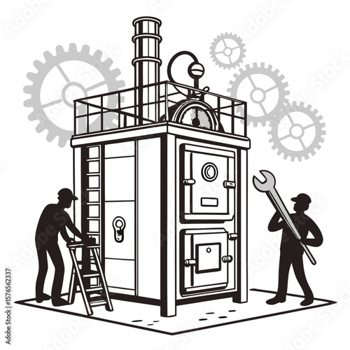 Creative Heat Treatment Furnace Vector Illustration | Industrial Equipment Design for Metalworking, Manufacturing, and Engineering Use
