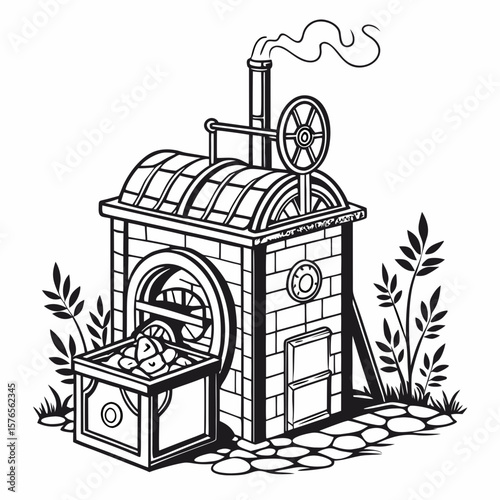 Creative Heat Treatment Furnace Vector Illustration | Industrial Equipment Design for Metalworking, Manufacturing, and Engineering Use
