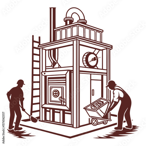 Creative Heat Treatment Furnace Vector Illustration | Industrial Equipment Design for Metalworking, Manufacturing, and Engineering Use