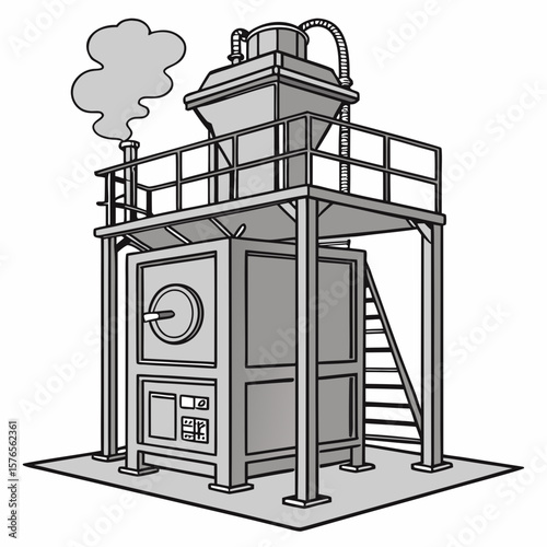 Creative Heat Treatment Furnace Vector Illustration | Industrial Equipment Design for Metalworking, Manufacturing, and Engineering Use
