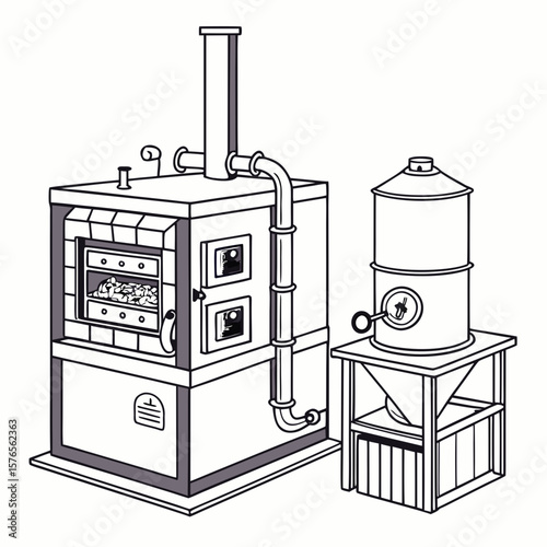 Creative Heat Treatment Furnace Vector Illustration | Industrial Equipment Design for Metalworking, Manufacturing, and Engineering Use