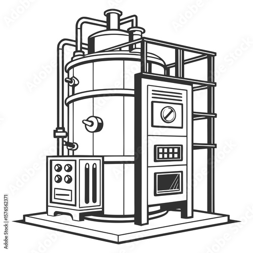 Creative Heat Treatment Furnace Vector Illustration | Industrial Equipment Design for Metalworking, Manufacturing, and Engineering Use