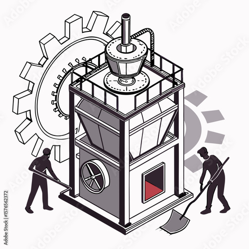 Creative Heat Treatment Furnace Vector Illustration | Industrial Equipment Design for Metalworking, Manufacturing, and Engineering Use