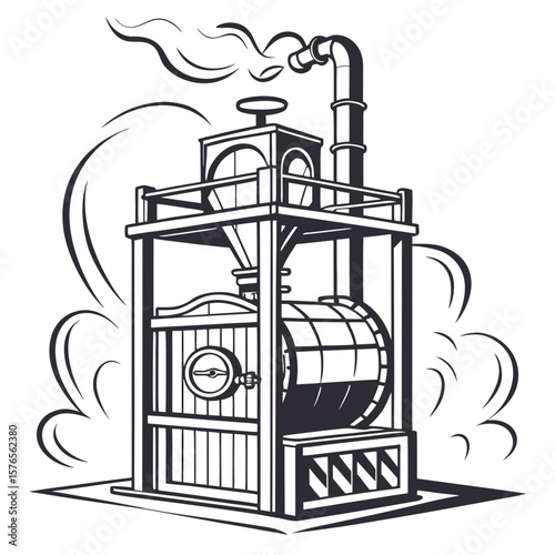 Creative Heat Treatment Furnace Vector Illustration | Industrial Equipment Design for Metalworking, Manufacturing, and Engineering Use
