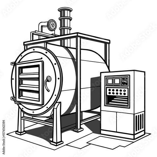 Creative Heat Treatment Furnace Vector Illustration | Industrial Equipment Design for Metalworking, Manufacturing, and Engineering Use