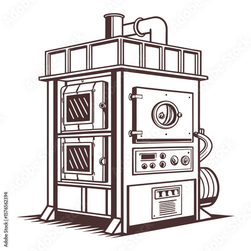 Creative Heat Treatment Furnace Vector Illustration | Industrial Equipment Design for Metalworking, Manufacturing, and Engineering Use