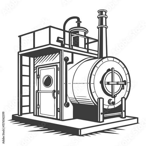 Creative Heat Treatment Furnace Vector Illustration | Industrial Equipment Design for Metalworking, Manufacturing, and Engineering Use