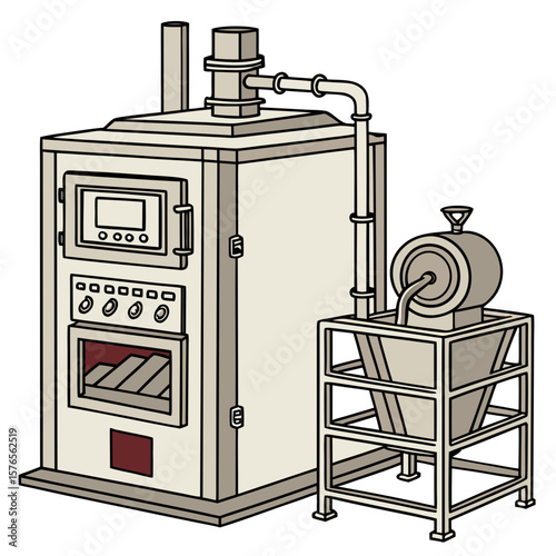 Creative Heat Treatment Furnace Vector Illustration | Industrial Equipment Design for Metalworking, Manufacturing, and Engineering Use
