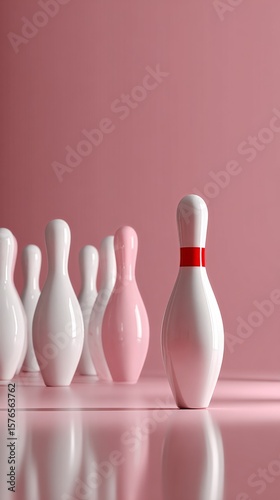 Bowling Pins Arranged for a Competitive Game on a Pink Background