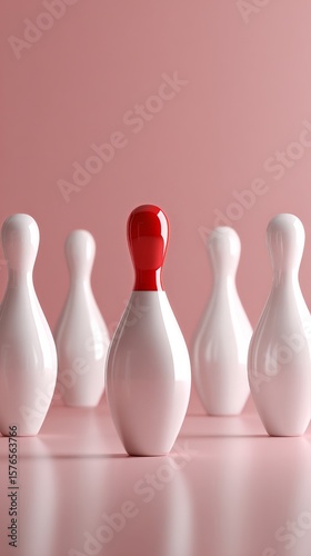 Bowling Pins Arranged for a Competitive Game on a Pink Background