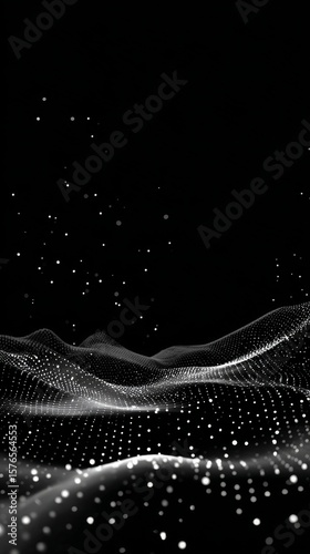 Abstract Black and White Texture Featuring Scattered White Dots on Flowing Fa...