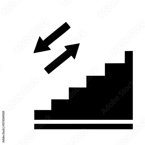 Staircase Silhouette Icon with Up and Down Arrows