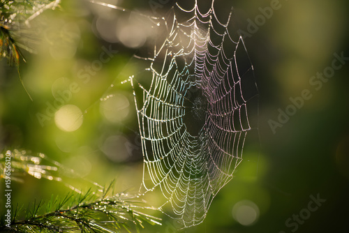 Wallpaper Mural Glistening Spider Web with Dew in Nature Torontodigital.ca