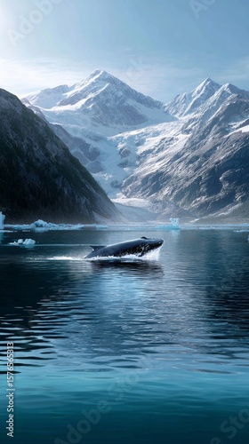 Majestic Landscape With a Boat Gliding Through Tranquil Waters in a Fjord Dur...