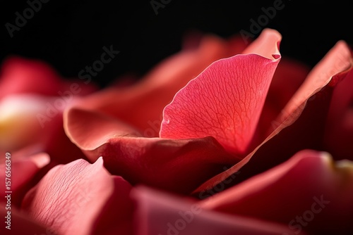 Close-up View of Delicate Red Rose Petals Showcasing Intricate Textures and V...