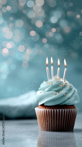 Festive Cupcake With Blue Frosting and Candles Ready for Celebration