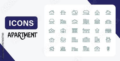 Apartment Building Icons A Comprehensive Collection of Modern House and Residential Building Illustrations for Design Projects