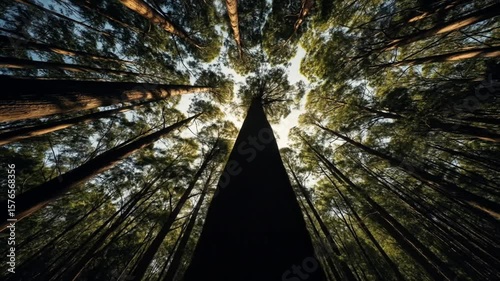 Looking Up at Towering Redwood Trees