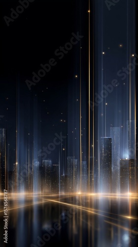 City Skyline Illuminated by Lights in a Dark Environment Highlighting Urban A...