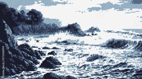 Stormy ocean pixel illustration