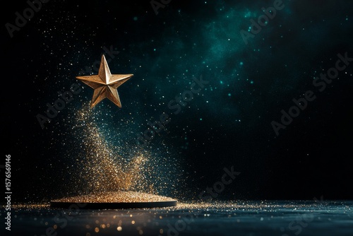 Golden Star Surrounded by Sparkling Dust in a Dark Atmosphere