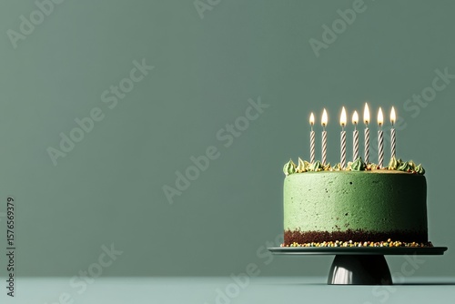 Celebrate With a Mint Chocolate Birthday Cake Featuring Four Lit Candles on a...