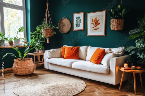 Cozy Living Room With Green Wall and Indoor Plants for a Refreshing Ambiance