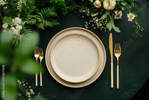 Elegant Gold Cutlery Arranged on a Simple Plate With Dark Background for a Di...