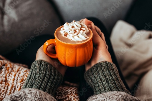 Warm Cozy Beverage Enjoyed Indoors During Autumn With Seasonal Flavors and Co...