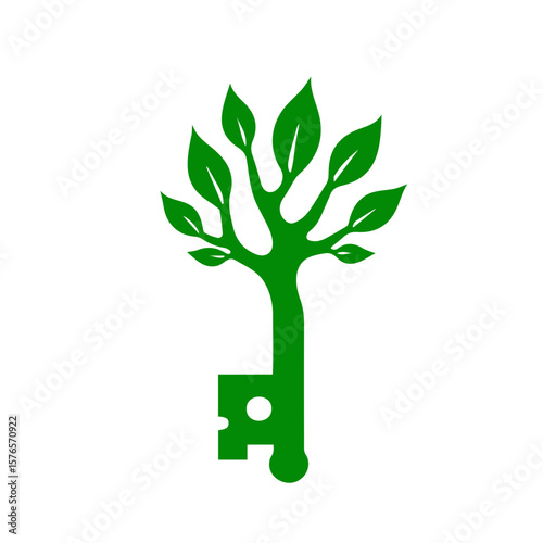 Tree shaped key icon representing nature and security, on transparent background 