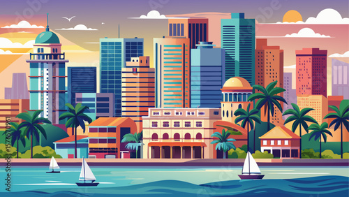 Luanda, Angola – Oceanfront skyline glimmers in soft light. Colorful colonial buildings face the sea, where palm trees line boulevards and urban life pulses through coastal charm.

