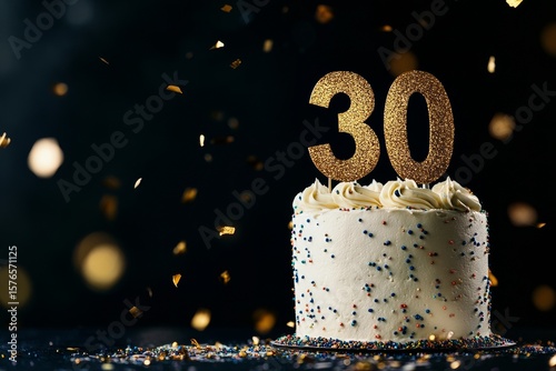 Celebration of a 30th Birthday With a Beautiful Cake and Confetti in a Festiv...