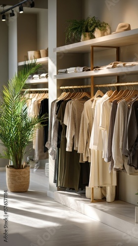 Contemporary Clothing Store Interior With Neatly Arranged Garments on Display