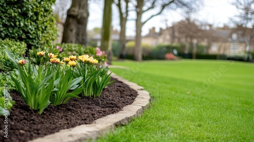 Wallpaper Mural Outdoor garden bed with flowers and grass Torontodigital.ca