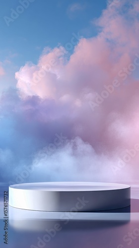 Clouds in Pastel Colors Surround an Empty Stage at Dusk Highlighting a Serene...