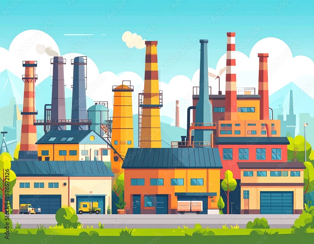 Obraz premium Industrial landscape with factory buildings