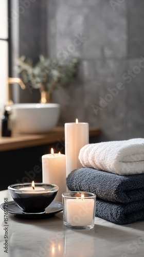 Relaxing Spa Atmosphere With Towels, Candles, and Orchid Decor for a Calming ...