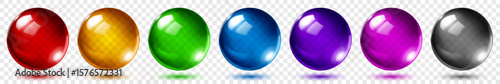 Set of translucent spheres of different bright colors with highlights and shadows on transparent background, vector illustration for design projects and creating creative works.