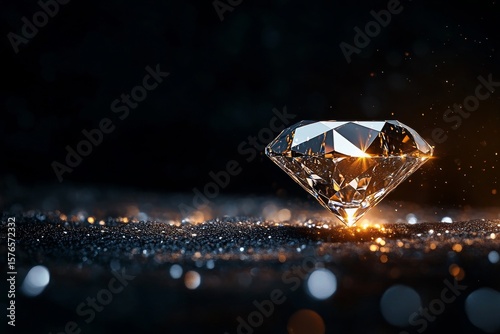 Shining Diamond Reflecting Light in a Dark Environment With Blurred Lights in...