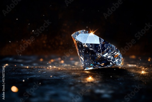 Sparkling Diamond on a Glittering Surface With Warm Light Reflections at Night