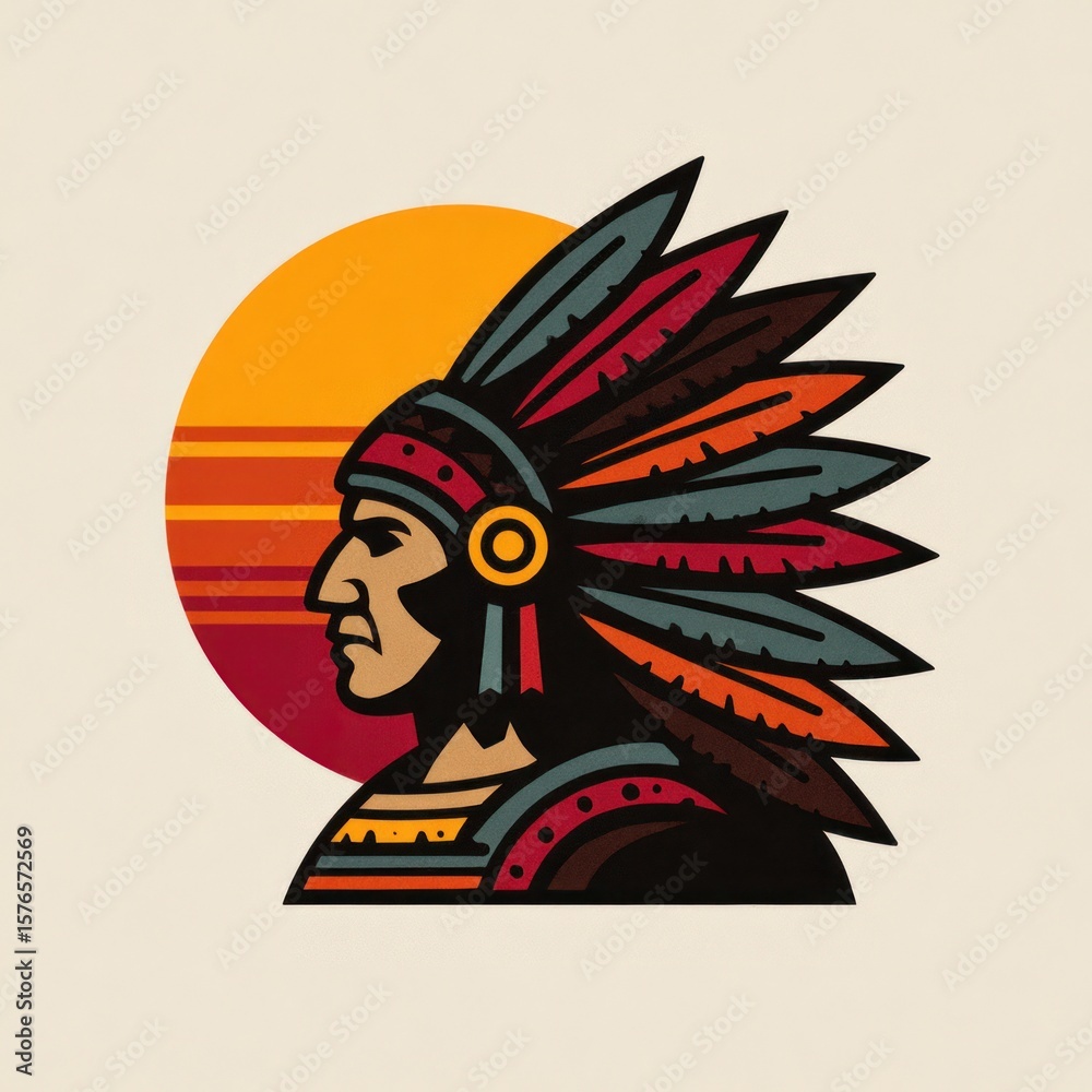 Fototapeta premium Native American Profile Against a Sunset