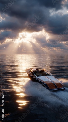 Sunset Boat Ride on Calm Waters With Vibrant Clouds in the Evening Sky