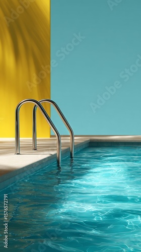 Bright Poolside View Featuring Turquoise Water and Vibrant Yellow Wall Near t...