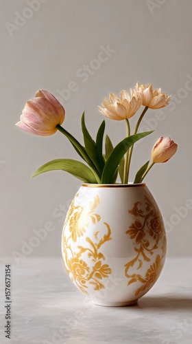 Beautiful Floral Arrangement in a Decorative Vase Showcasing Spring Colors an...