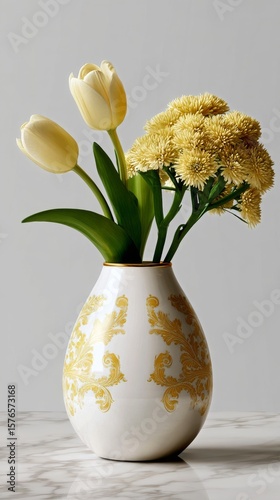 Beautiful Floral Arrangement in a Decorative Vase Showcasing Spring Colors an...
