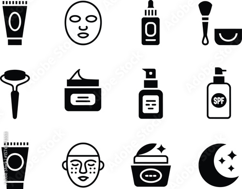Collection of skincare and beauty product icons in a clean modern graphic design