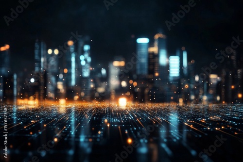 Illuminated City Skyline With Futuristic Elements at Night During a Clear Sky