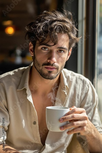 senior man drinking coffee in cafe