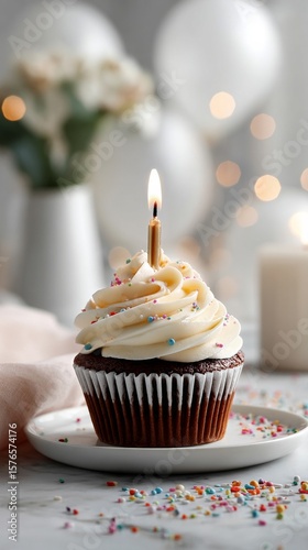 Celebrate With a Delicious Cupcake Featuring Creamy Frosting and a Lit Candle...