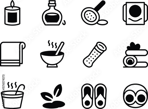 Collection of spa and wellness icons representing relaxation and self care treatments